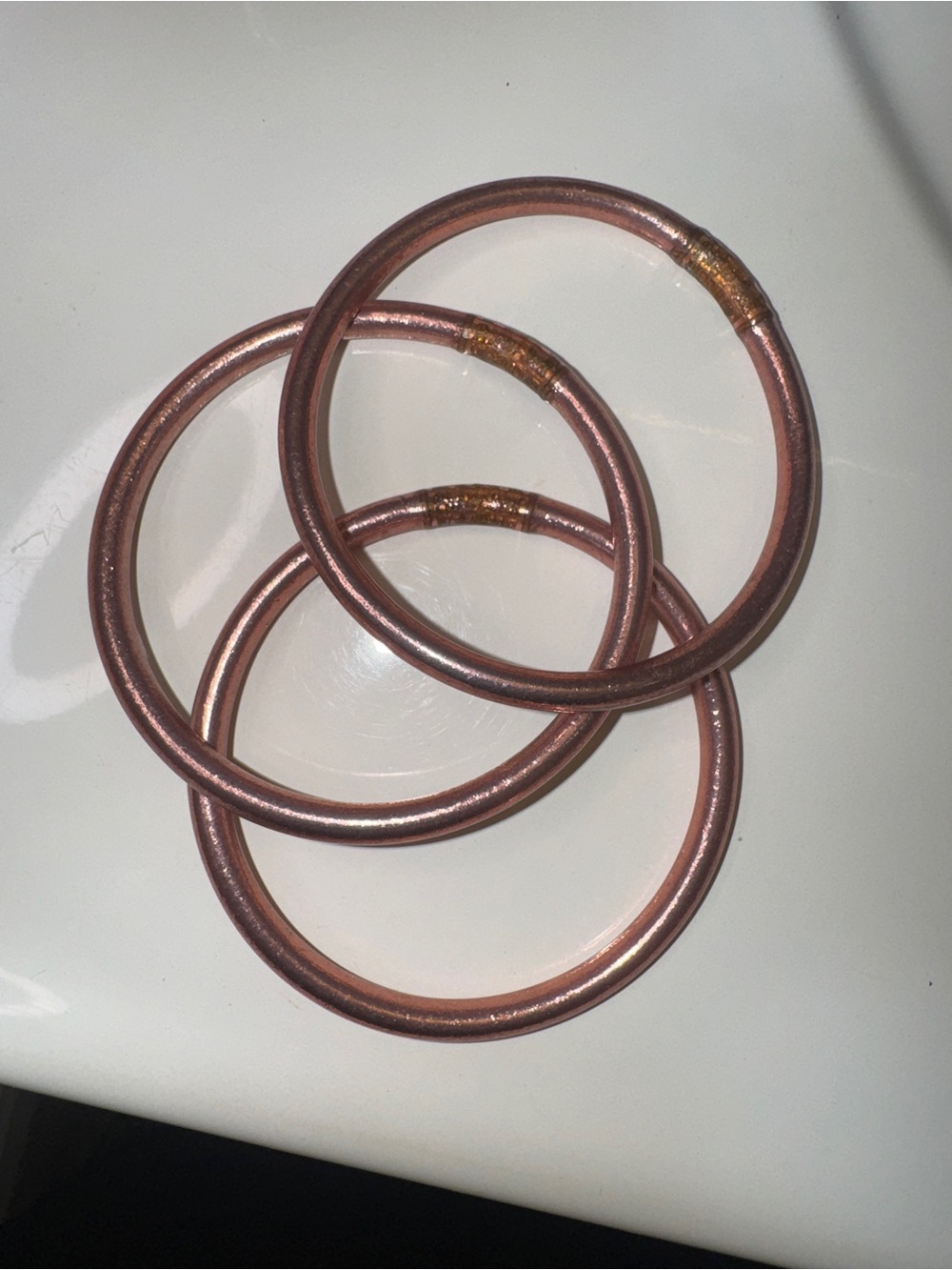 Budhagirl all weather bangles LARGE~Set of Three Metallic Rose Gold Bangles - Picture 5 of 9